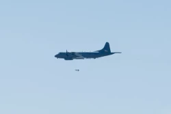 A Royal New Zealand Air Force P-3K2 drops a bomb on Kaipara Air Weapons Range.